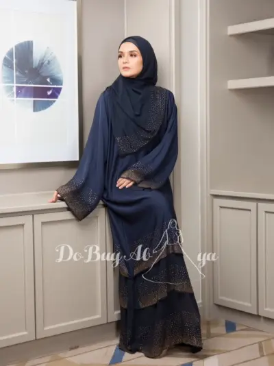 3 Layer Stone Abaya Blue