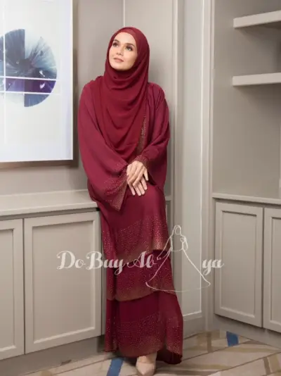 3 Layer Stone Abaya Maroon