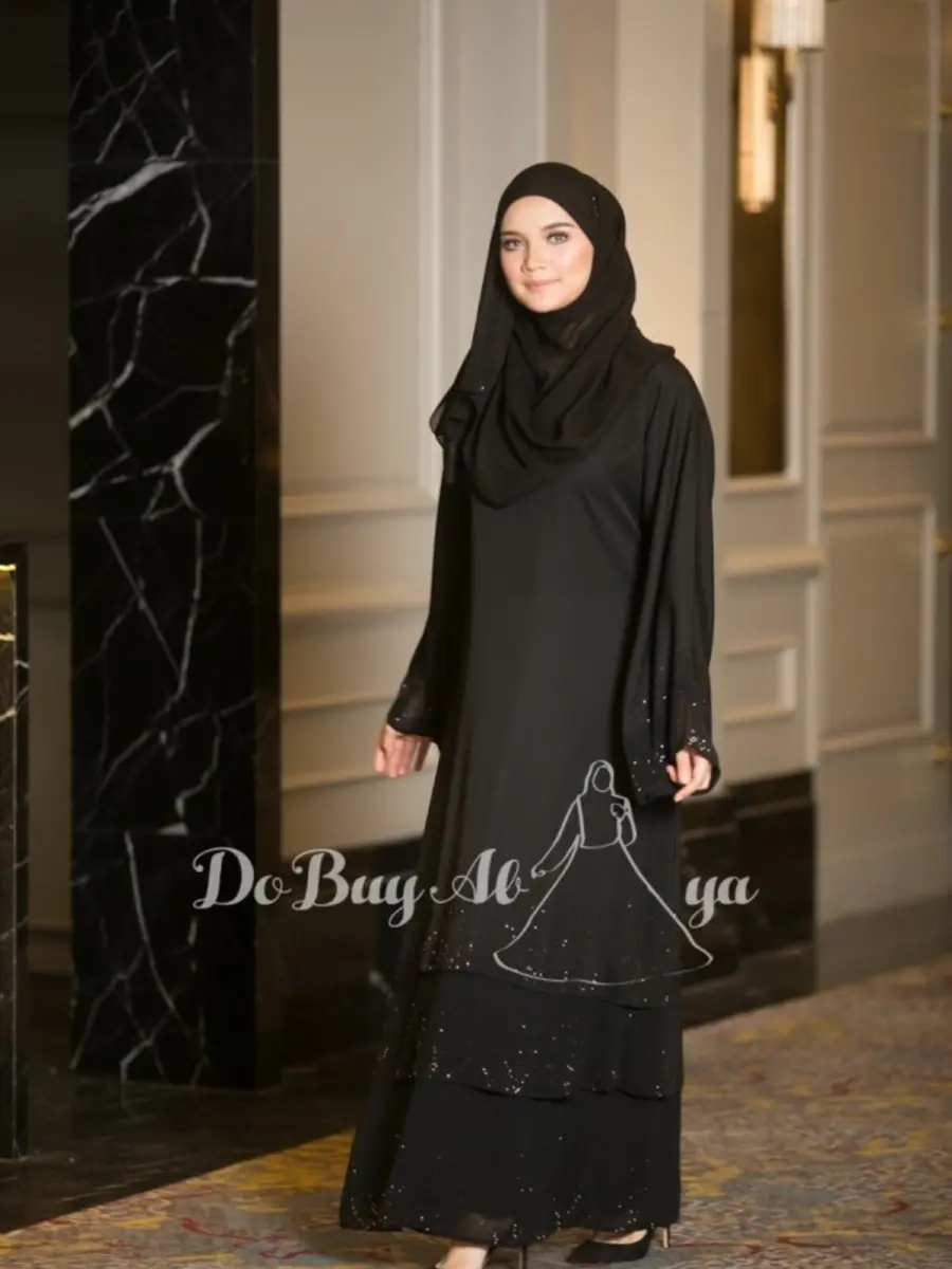 3 Layer Stone Abaya Black Black