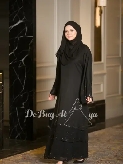3 Layer Stone Abaya Black Black