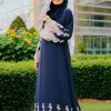 Ready Stocks Luna Lace Abaya Dark Blue - Beige