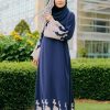 Luna Lace Abaya Dark Blue - Beige