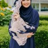 Luna Lace Abaya Dark Blue - Beige