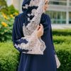 Luna Lace Abaya Dark Blue - Beige