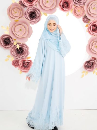 Luna Lace Abaya Light Blue
