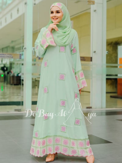 Ready Stocks Mahasin A-Cut Green - Pink