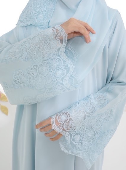 Ready Stocks Luna Lace Abaya - Light Blue