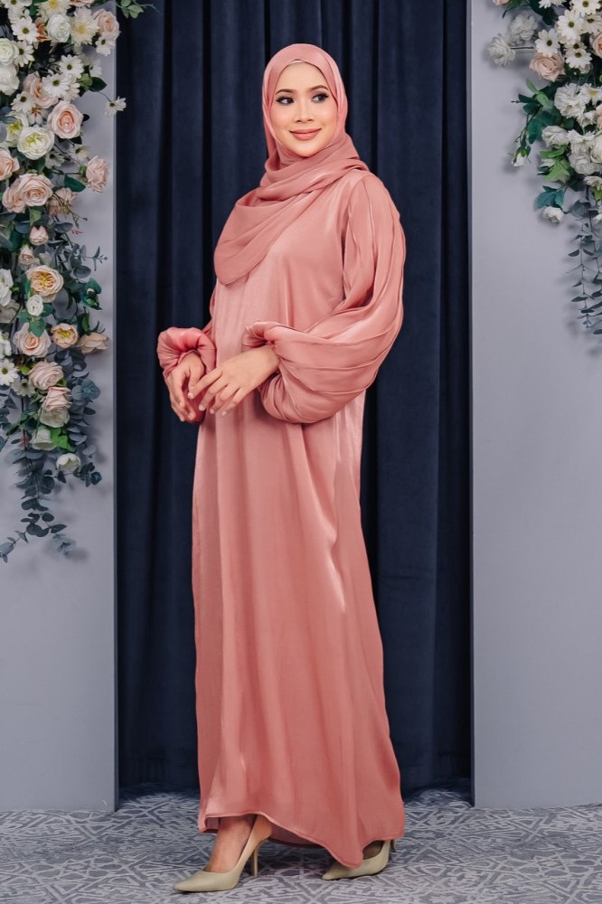 Ready Stocks Inara Pleated Sleeves Salmon Pink