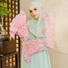 Ready Stocks Amel Abaya Pleated Light Green - Pink Lace