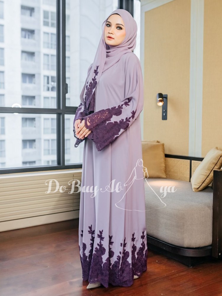 Ready Stocks Luna Abaya Light Purple - Dark Lace