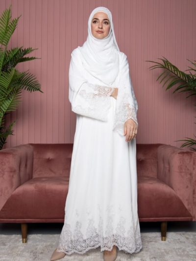 Luna Lace Abaya White