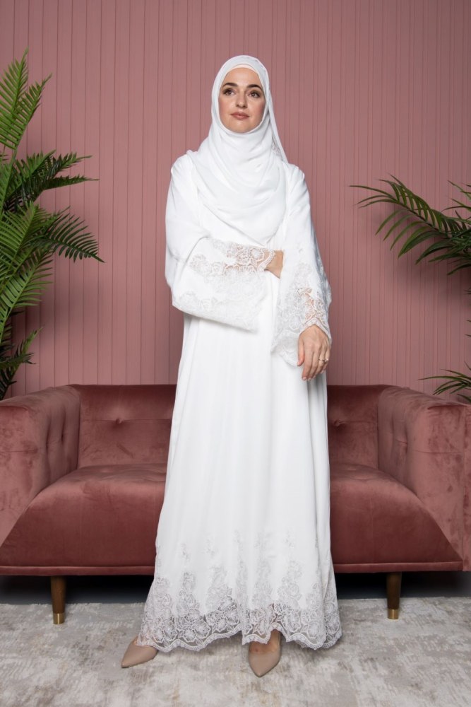 Luna Lace Abaya White