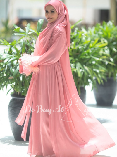 Ready Stocks Inara Feathery Sleeves Salmon Pink