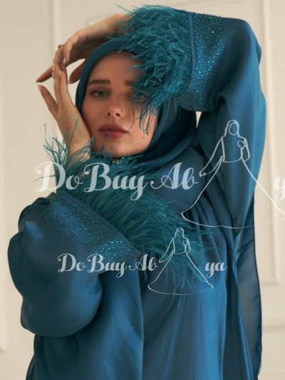 Ready Stocks Inara Feathery Sleeves Teal Blue with Stone