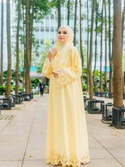 Ready Stocks Aria Lace Abaya Yellow