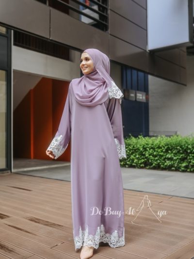 Aria Rose Lace Abaya Purple