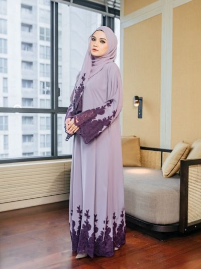 Luna Abaya Light Purple - Dark Lace
