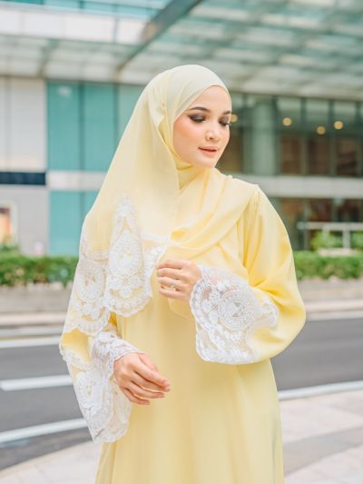 Amel Abaya Yellow ( White Lace)