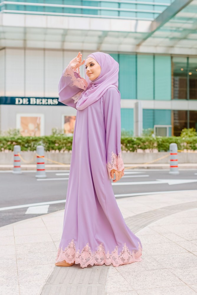 Aria  Abaya Purple  - Pink Lace