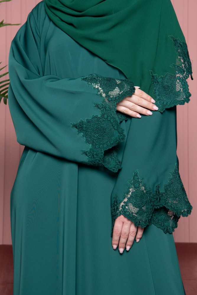 Aria Lace Abaya Dark Green